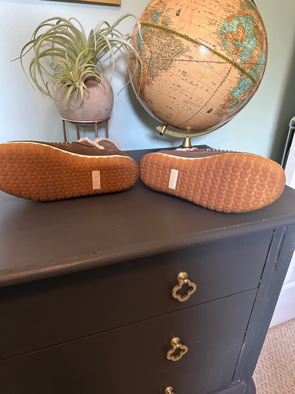 L.L. Bean Brown Suede Sherpa-Trim Slip-On Moccasins - Picture 5 of 7